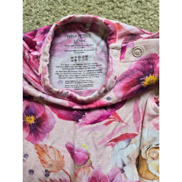 Posh Peanut Bamboo Pink Bold Floral Twirl Skirted Bodysuit Dress Size 3-6 Months - Picture 3 of 3
